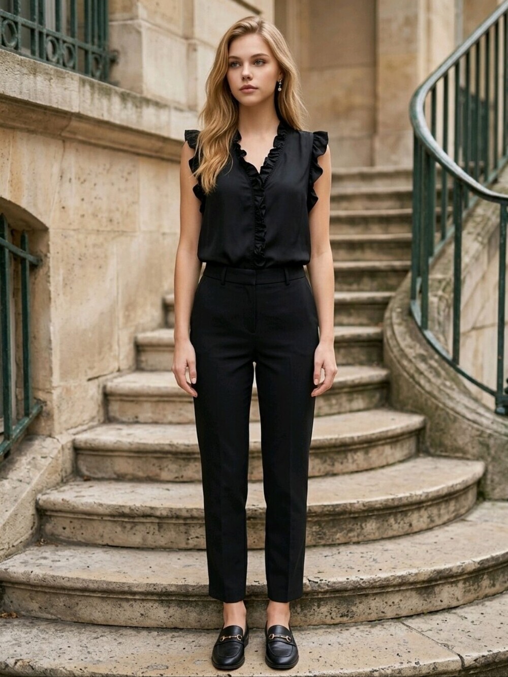 Frame 100% Silk Black Ruffle Lauren Blouse SzS